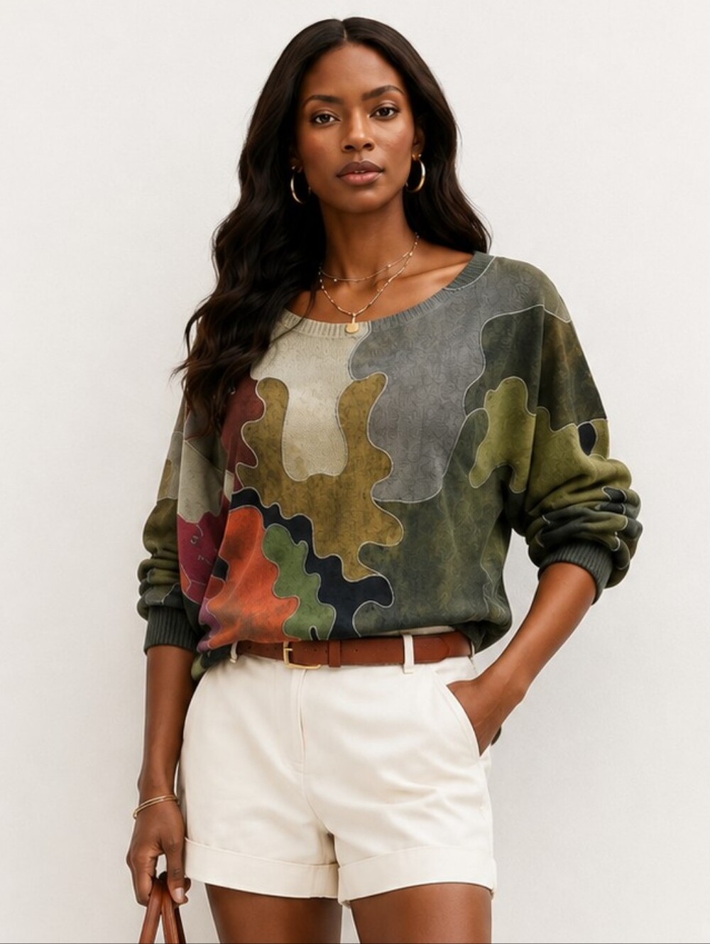 Camo Print Knit Sweater Made in Italy | Chic Oversized Dolman Top